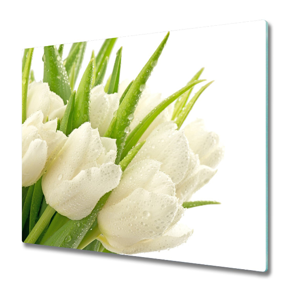 Sklenená doska na krájanie Kytica bielych tulipánov
