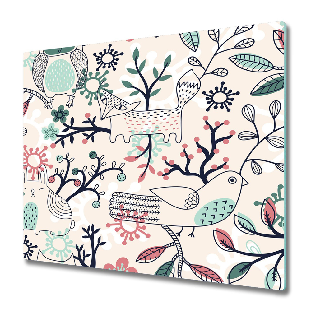 Sklenená doska na krájanie Kreslené zvieratá medzi kvetmi