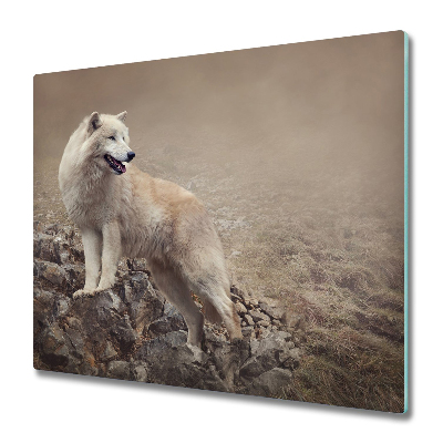 Sklenená doska na krájanie Vlk na skale