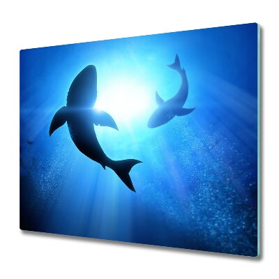 Sklenená doska na krájanie Žraloky pod vodou