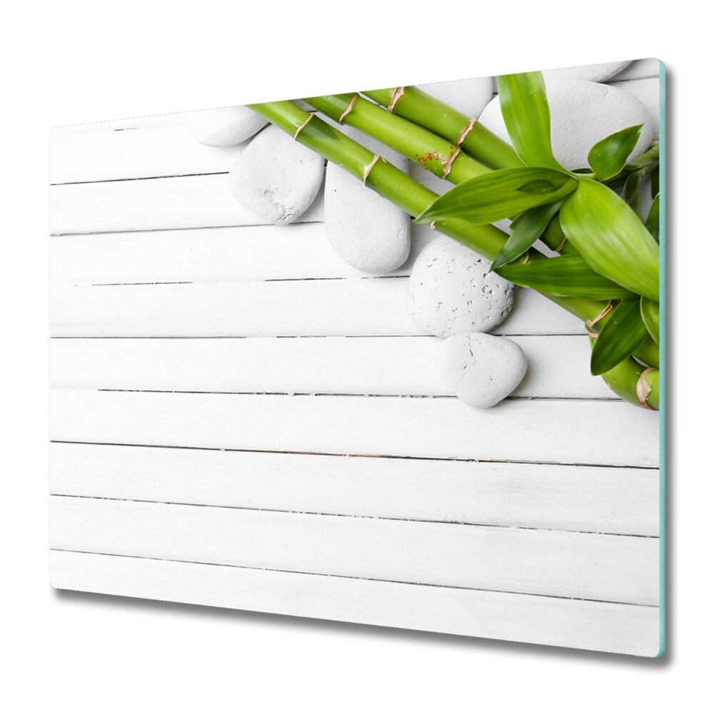 Sklenená doska na krájanie Bambus a biele kamene