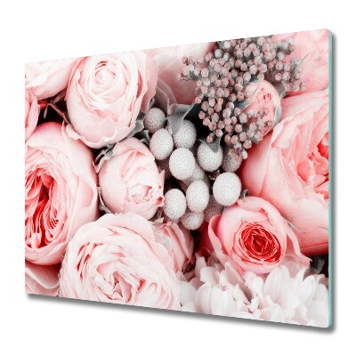 Sklenená doska na krájanie Kytica ružových kvetov