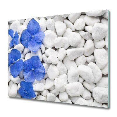 Sklenená doska na krájanie Hortenzia na bielych kameňoch