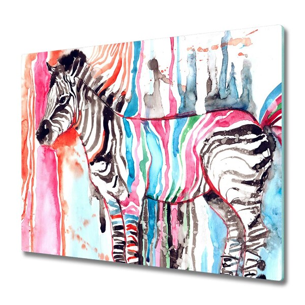 Sklenená doska na krájanie Maľovaná farebná zebra