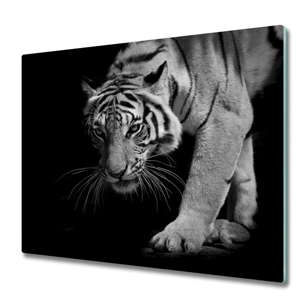 Sklenená doska na krájanie Čiernobiely tiger na love,