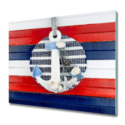 Sklenená doska na krájanie Kotva červená biela námornícka modrá