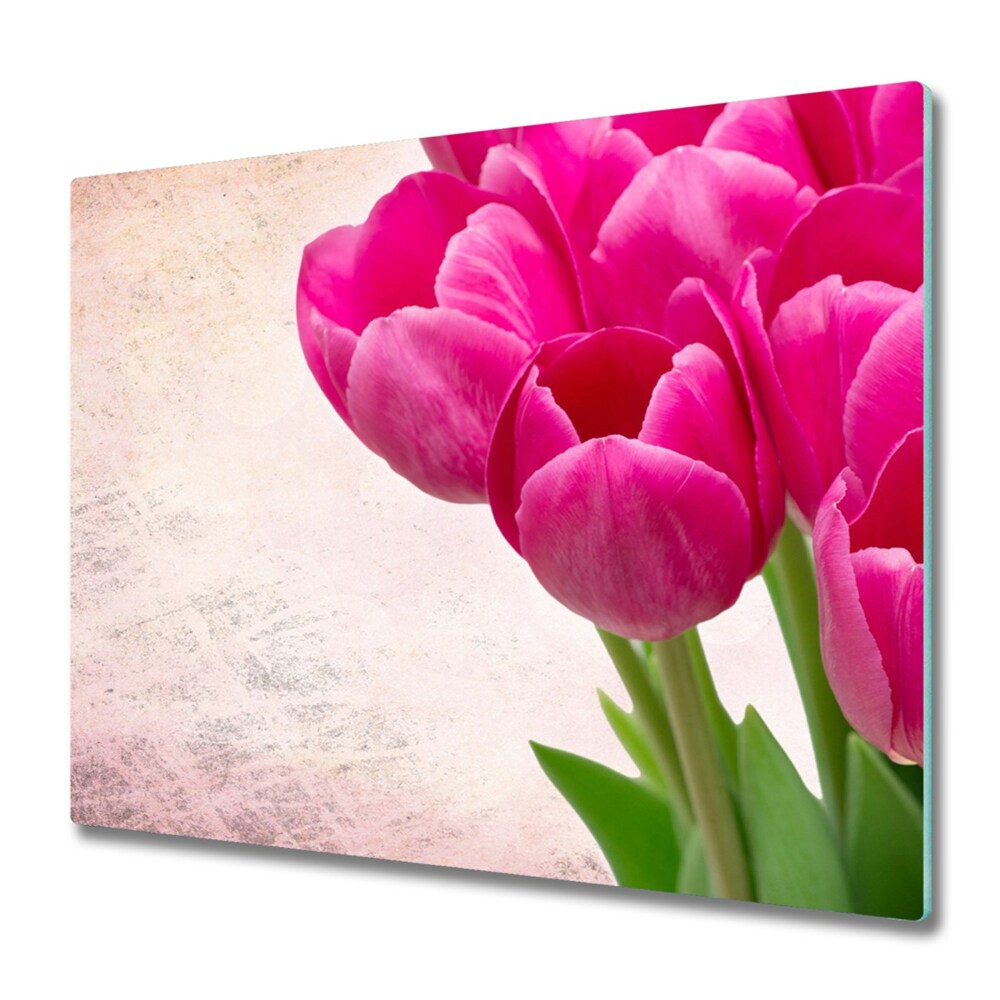 Sklenená doska na krájanie Kytica ružových tulipánov