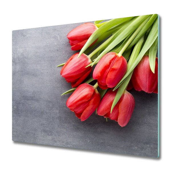 Sklenená doska na krájanie Červené tulipány na sivom pozadí