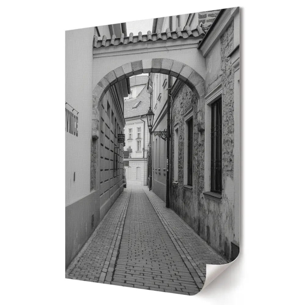 Retro plagát Očarujúca ulička v monochromatickom vyhotovení