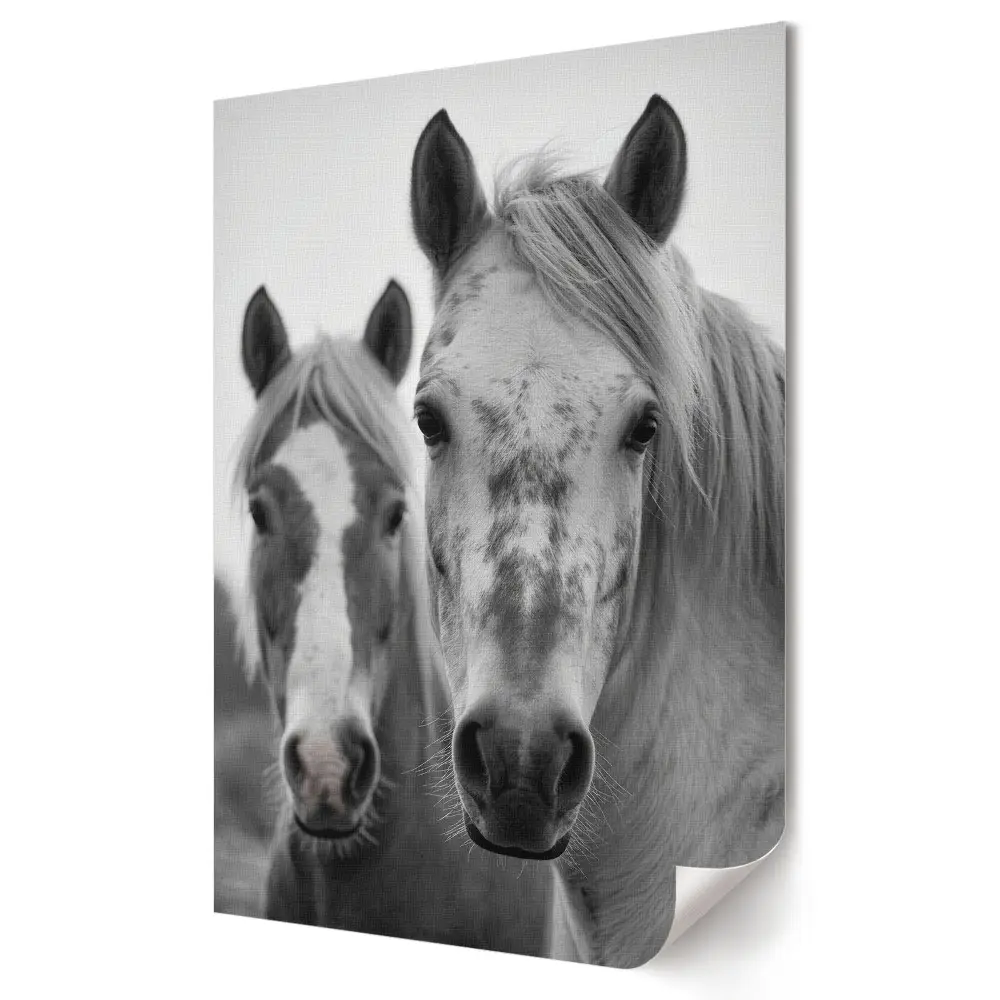 Plagát do obývačky Blízke stretnutie s koňmi v monochromatickom režime