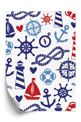 Tapeta Vzor s morskými prvkami majáky lode kotvy