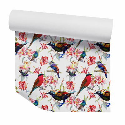 Tapeta Exotické farebné vtáky v kvetoch