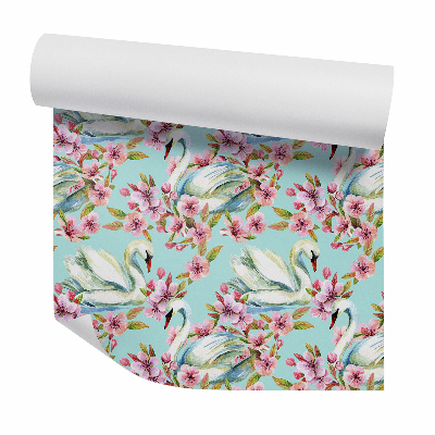 Tapeta na stenu Labute v ružových kvetoch