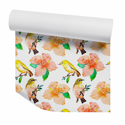 Tapeta Žlté vtáky a kvety