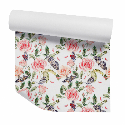 Tapeta na stenu Realistické motýle na kvetoch ruže