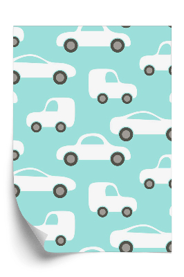 Tapeta na stenu Biele autá na modrom pozadí