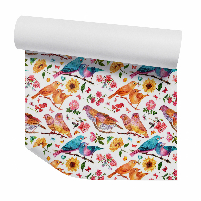 Tapeta na stenu Krásne farebné vtáky a kvety