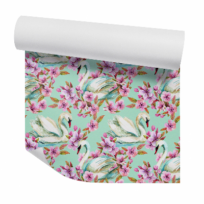 Tapeta Labute medzi ružovými kvetmi