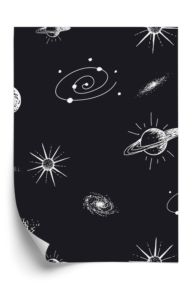 Tapeta Planéty a hviezdy na čiernom pozadí