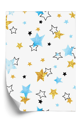 Tapeta Akvarel modrých a lesklých zlatých hviezd