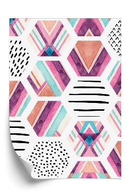 Tapeta Akvarelový šesťuholník s geometrickými dekoratívnymi prvkami