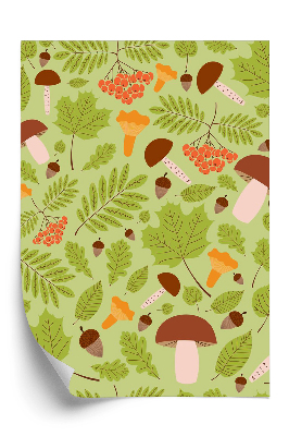 Tapeta Lesný vzor bobuľové listy listy jarabiny dubové listy žalude a huby