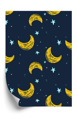 Tapeta na stenu Žltý mesiac a biele hviezdy