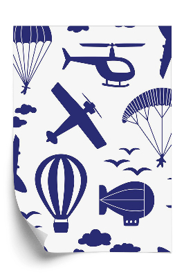 Tapeta na stenu Vzor s lietadlami, vrtuľníkmi, padákmi, balónmi, vzducholodiami v oblakoch