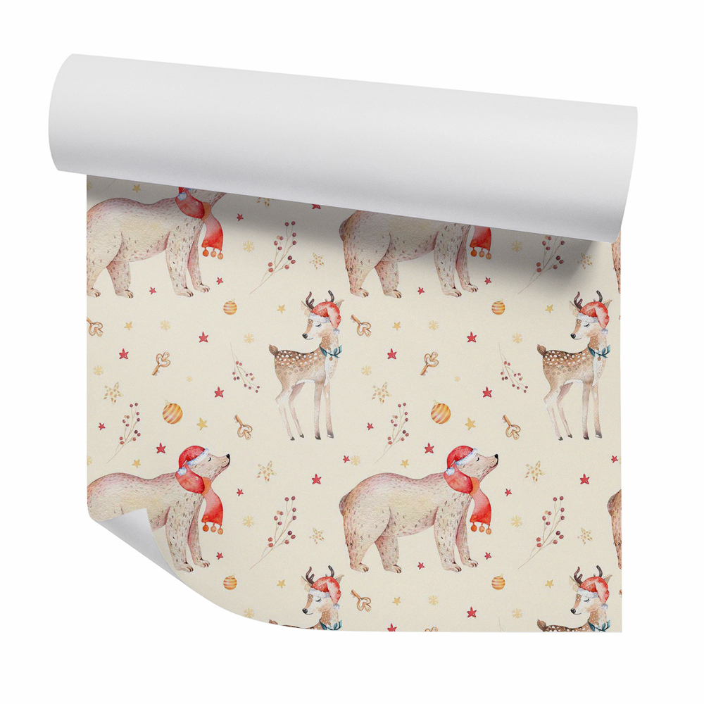 Tapeta na stenu Dekoratívne vianočné zvieratá s klobúkmi