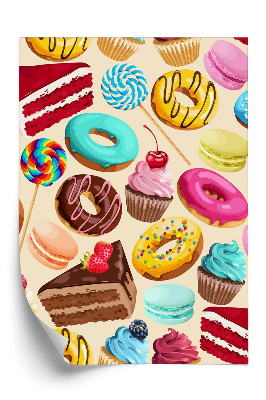 Tapeta Vzor so sladkosťami cupcakes a donutmi