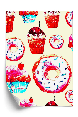 Tapeta na stenu Sladký vzor s koláčikmi, šiškami a zmrzlinou