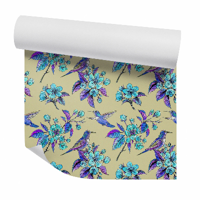 Tapeta Žiarivé kvety a vtáky