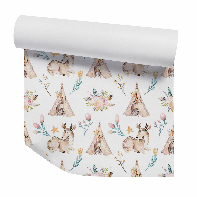 Tapeta Jeleň a teepee medzi vetvami kvetov