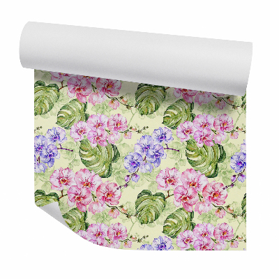 Tapeta na stenu Farebné orchidey a listy monstery