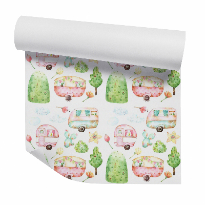 Tapeta na stenu Pastelové domčeky na kolieskach