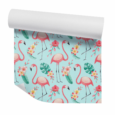 Tapeta na stenu Plameniaky a kvety modré pozadie