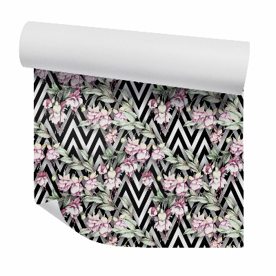 Tapeta Ružové kvety na čiernom vzore