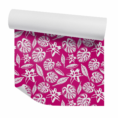 Tapeta Listy exotických kvetov červené pozadie