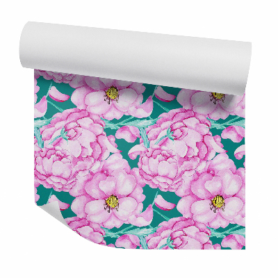 Tapeta na stenu Ružové pastelové kvety na tyrkysovom pozadí