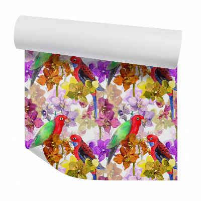 Tapeta Krásne farebné papagáje medzi orchideami