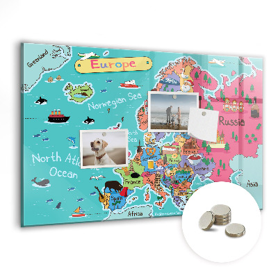 Magnetická tabuľa na magnetky Zábavná mapa Európy