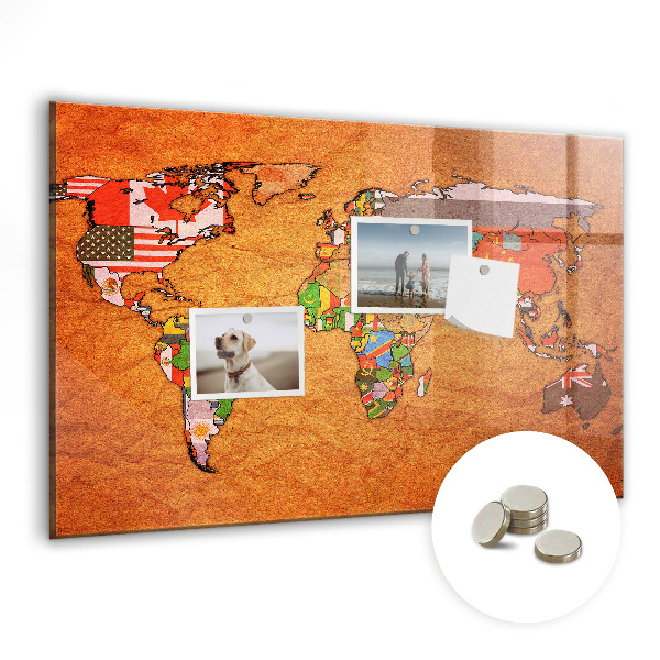 Magnetická tabuľa na magnetky Mapa s vlajkami sveta