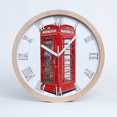 Drevené hodiny na stenu Telefónna búdka
