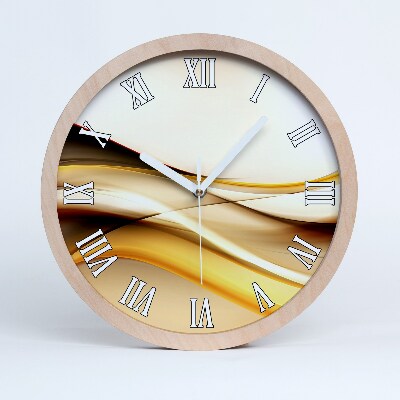 Nástenné drevené hodiny Zlaté vlnité pruhy na hodinkách.