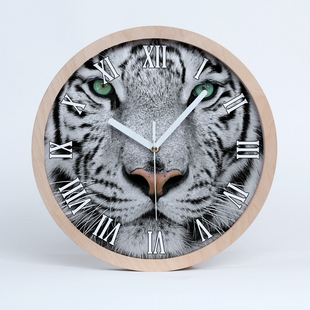 Drevené nástenné hodiny Biely tiger