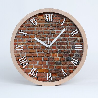 Drevené nástenné hodiny Tehlový múr s rímskymi číslicami.