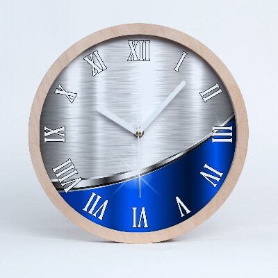 Drevené nástenné hodiny Strieborný a modrý oblúkový dizajn.