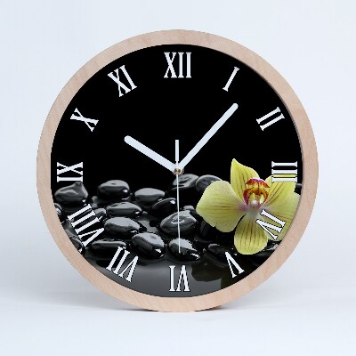 Drevené hodiny na stenu Orchidea