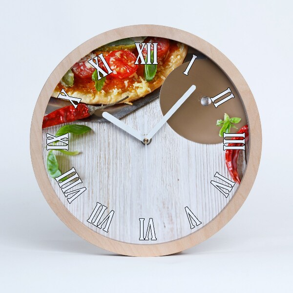 Nástenné drevené hodiny Pizza