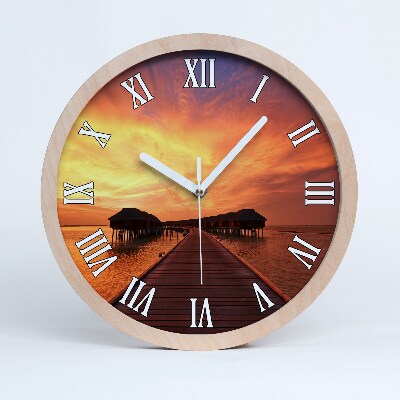 Drevené hodiny na stenu Bungalovy na Maldivách